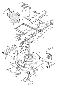 Mower Housing Assembly Diagram and Parts List for 22635D 1996 Briggs and Stratton Lawn Mower